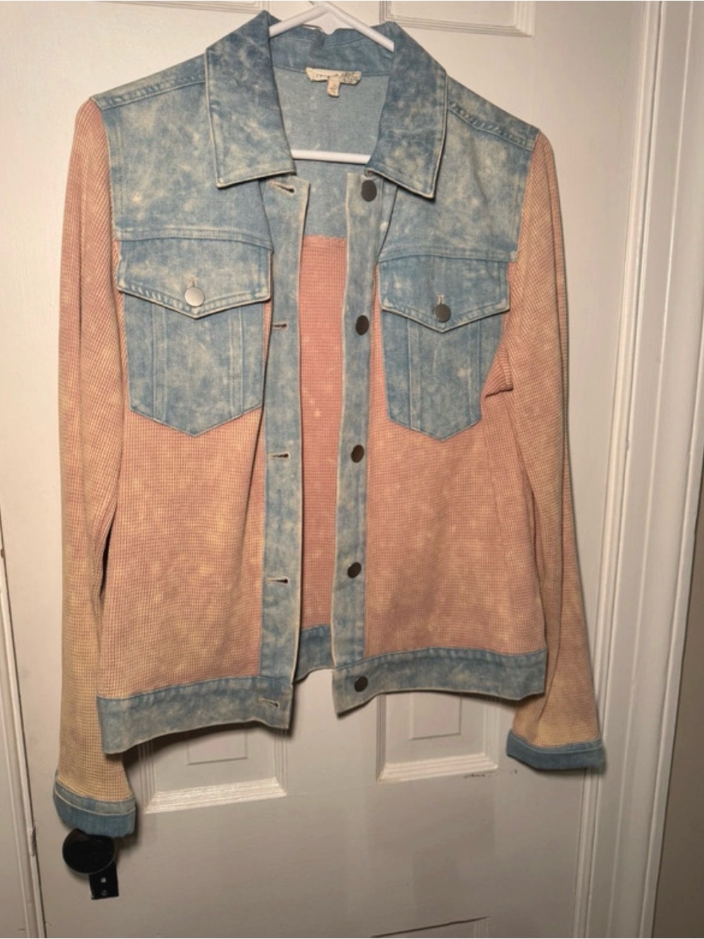 Mystree Two-Tone Light Denim and Blush Jean Jacket